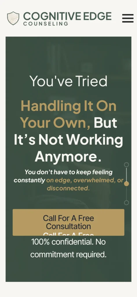 Cognitive Edge Counseling homepage on a phone, built by Heartland Digital Studio
