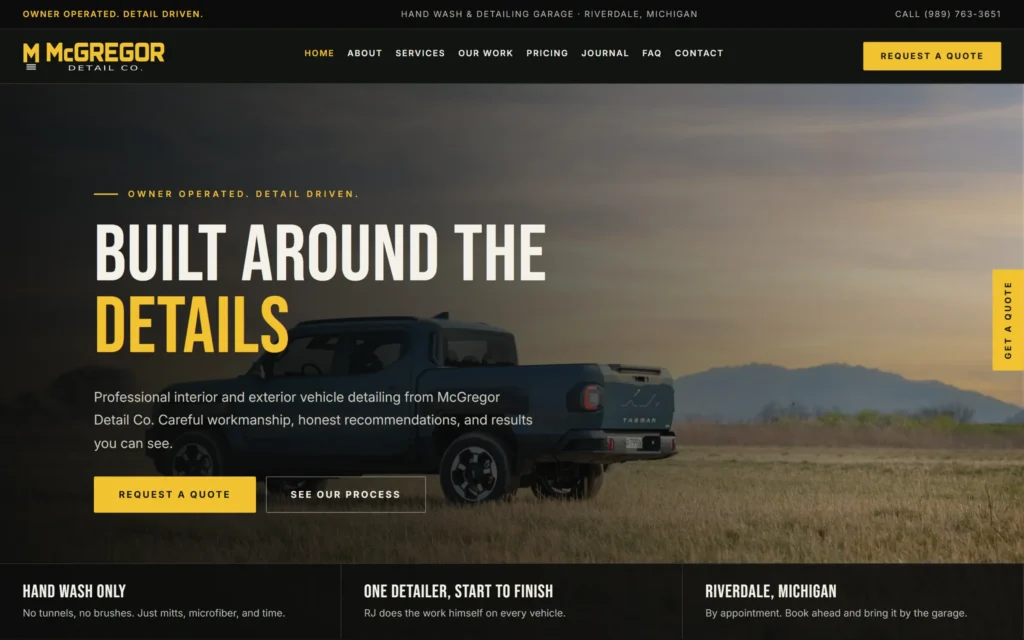 McGregor Detail Co website preview, not yet published, by Heartland Digital Studio