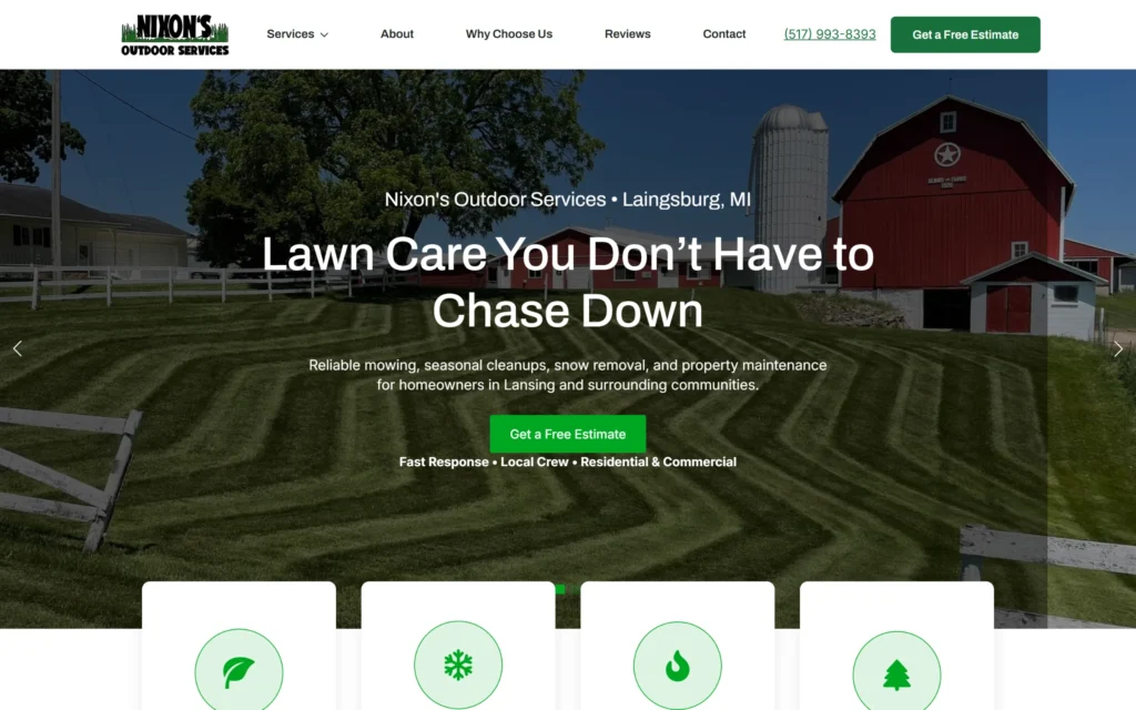 Nixon's Outdoor Services website by Heartland Digital Studio
